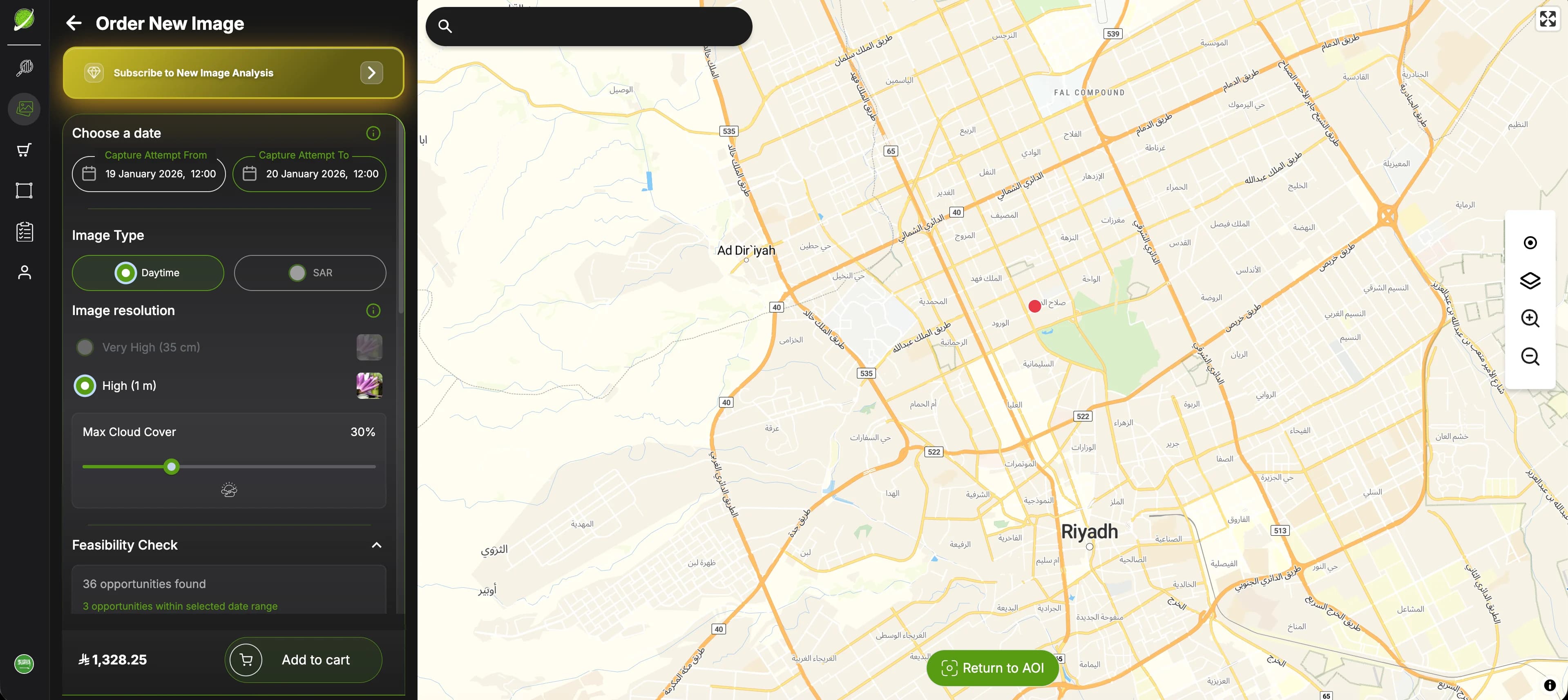 EarthLife Platform interface showing mission tasking and scheduling system